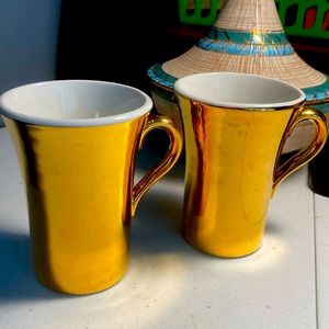 Vintage Hall Golden Glo coffee/tea mugs (2) 22 Carat #343 USA